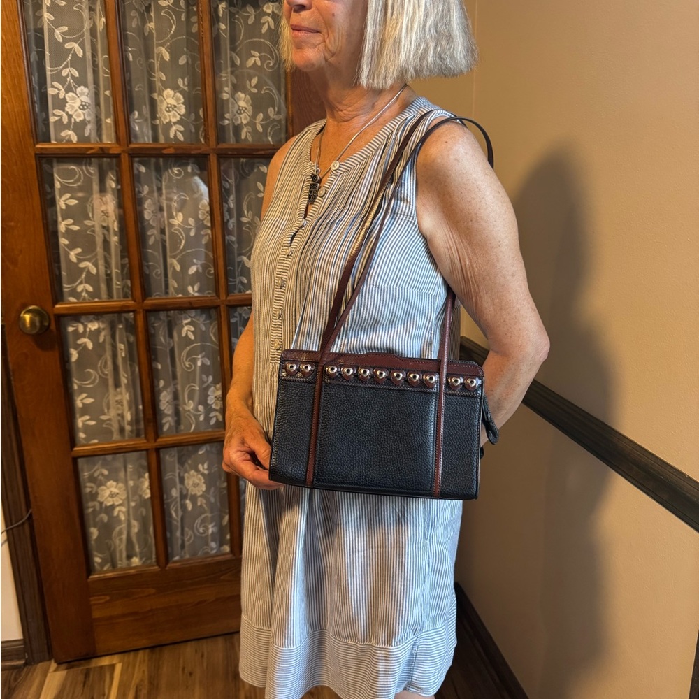 Brighton Vintage Black and Brown Leather Shoulder Bag